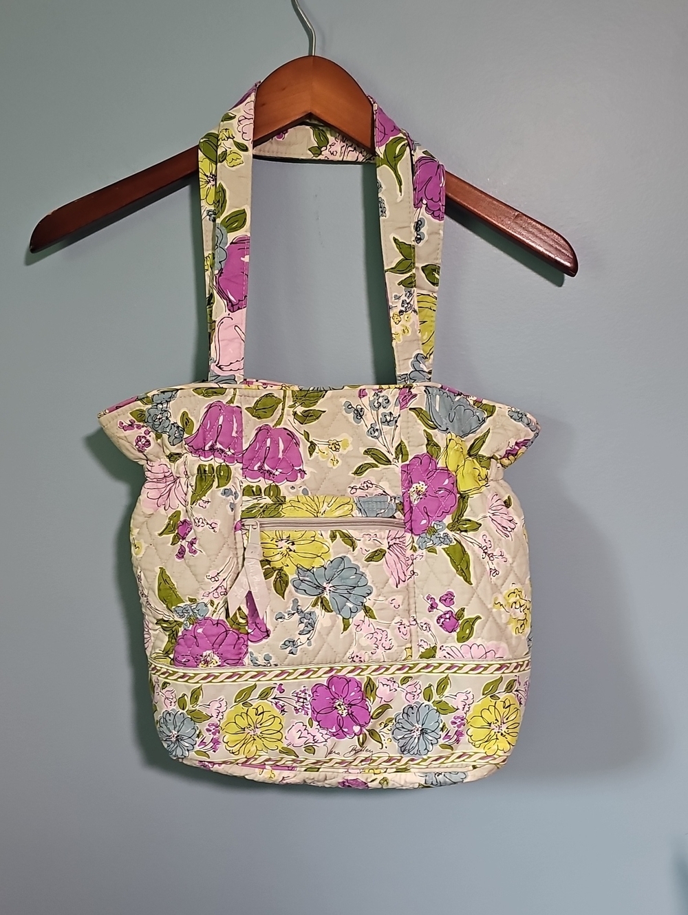 retired "Watercolor" Vera Bradley Purple Floral Quilted Tote Bag